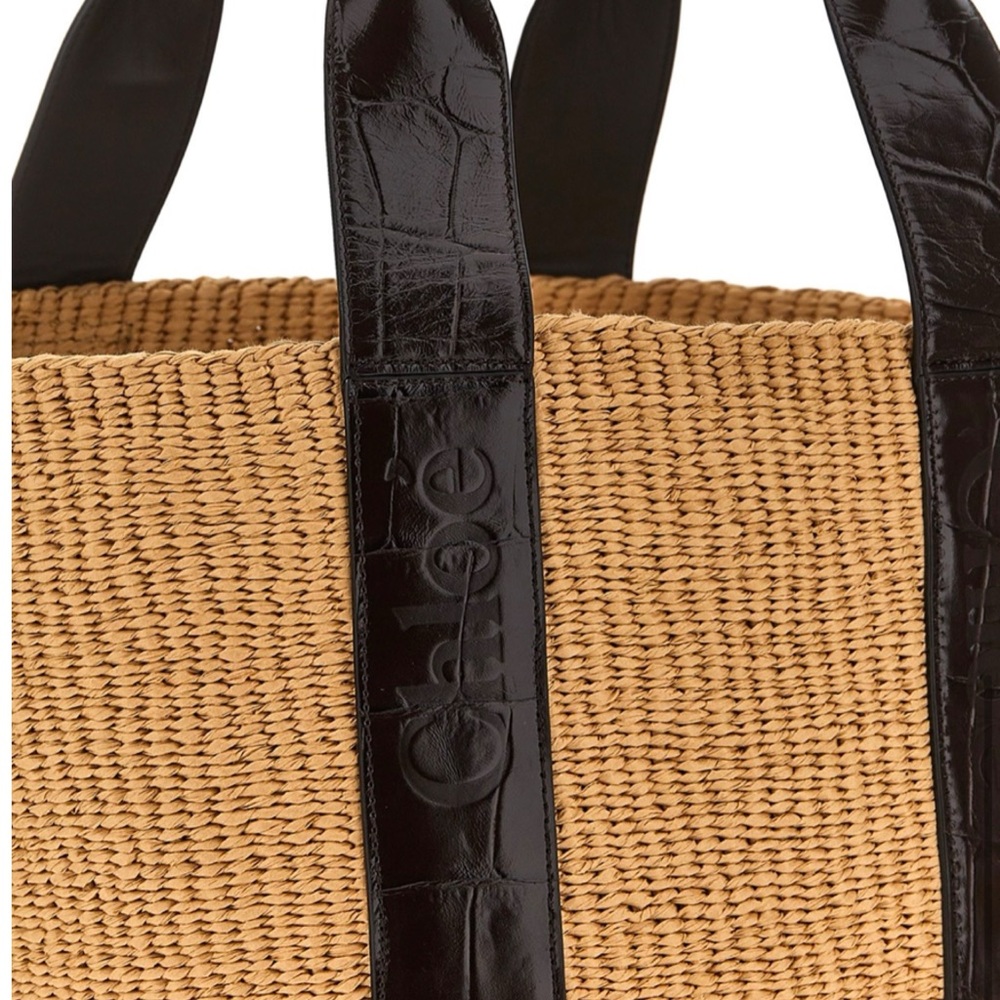 CHLOE Woody leather trimmed raffia tote - Picture 3 of 5